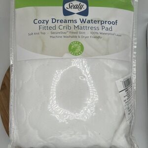 New Sealy Crib Mattress Pad Cozy Dreams Waterproof Fitted White 52x28 ED021-QWX1